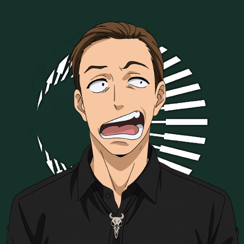 Matt Furie inspired character with brown hair in black shirt - PLASMATT Logo